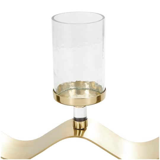 33" Gold Stainless Steel Candle Holder with Wavy Base